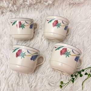 Lenox Poppies on Blue Chinastone 4 Piece Flat Coffee Mugs Vintage USA‎